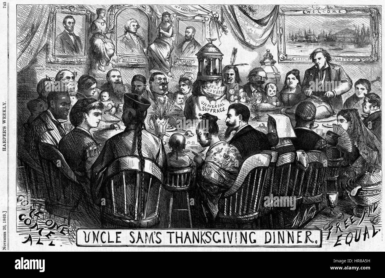 Oncle Sam's dîner de Thanksgiving (novembre 1869), par Thomas Nast Banque D'Images