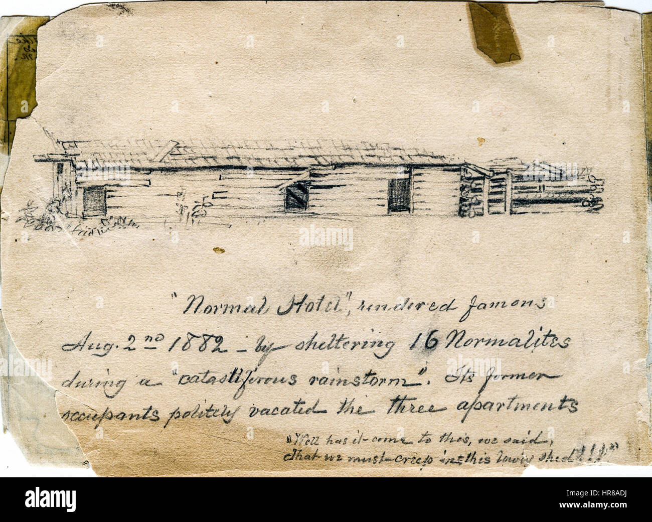 Le 'St Mary Sketchbook 47' représente un croquis d'un hôtel, offrant un aperçu du cadre architectural et social de l'époque. Le croquis saisit les détails de la structure et de la conception, reflétant les observations de l'artiste. Banque D'Images