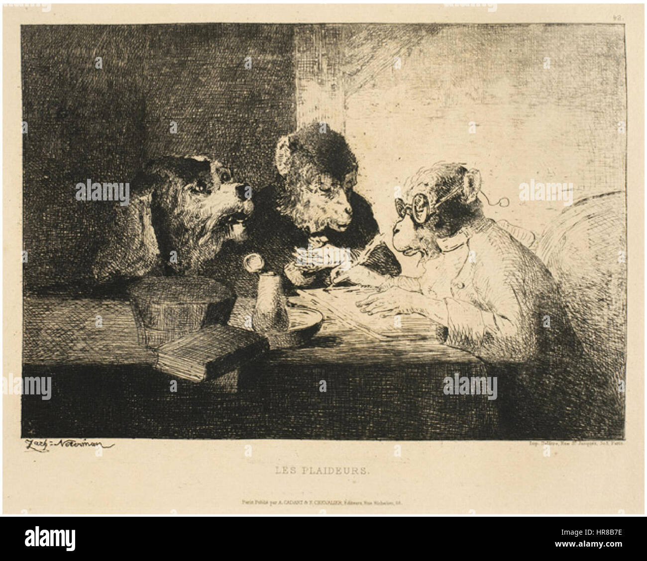 « Les plaideurs » de Zacharie Noterman présente une scène de salle d'audience, représentant des personnages dans un litige juridique, capturant l'intensité et le drame des procédures judiciaires. Banque D'Images