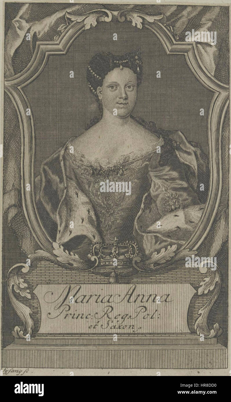 Maria Anna Sophia de Saxe, Électrice de Bavière, dans une gravure en cuivre par Johann Christoph Sysang, vers 1745. Banque D'Images