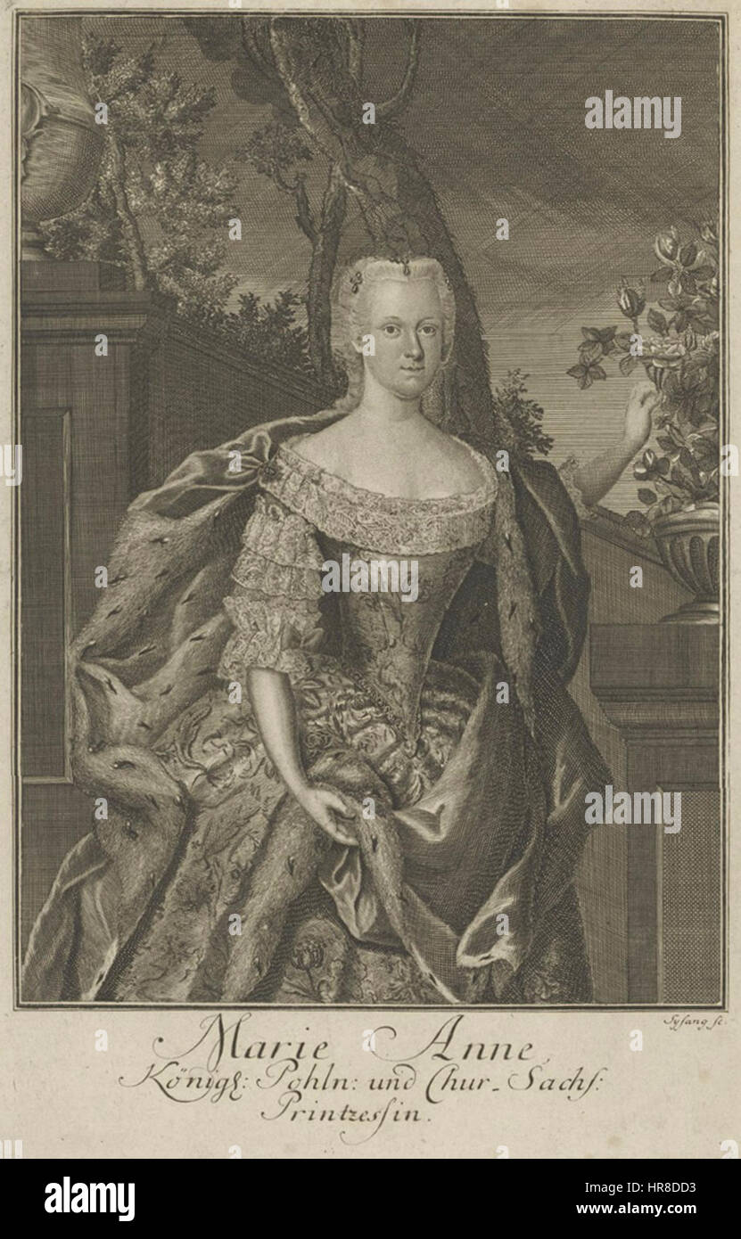 Maria Anna Sophia de Saxe, épouse de Maximilien III Joseph, électeur de Bavière, dans une gravure de Johann Christoph Sysang, vers 1750. Banque D'Images