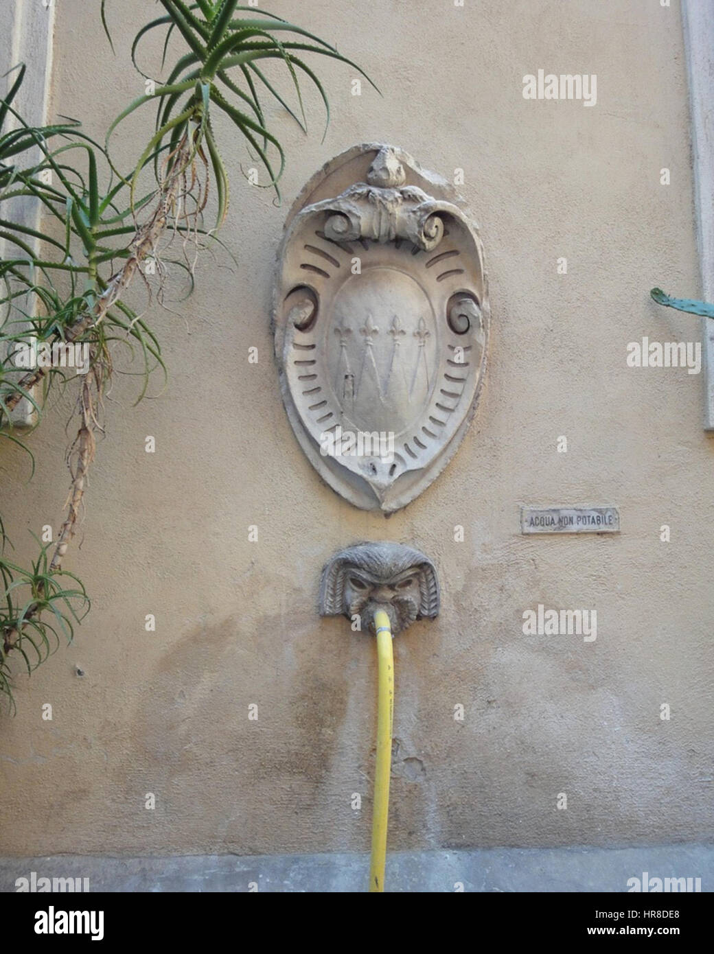 Le 'Stemma in Pietra dei Marchesi Serlupi' est un emblème héraldique en pierre, représentant la famille noble des Serlupi, mettant en valeur l'utilisation de symboles dans l'identité aristocratique pendant la Renaissance. Banque D'Images