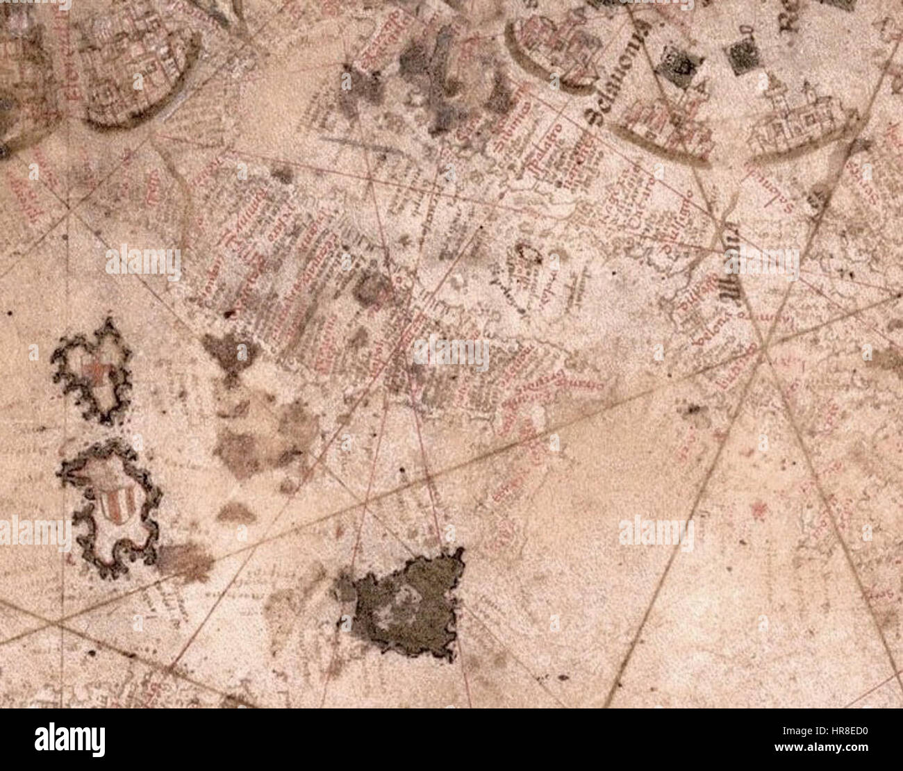 Vesconte Maggiolo. Carte du monde, à partir de la côte est d'Amérique à l'Inde. PORTOLAN GRAPHIQUE. Naples, 1516.E Banque D'Images