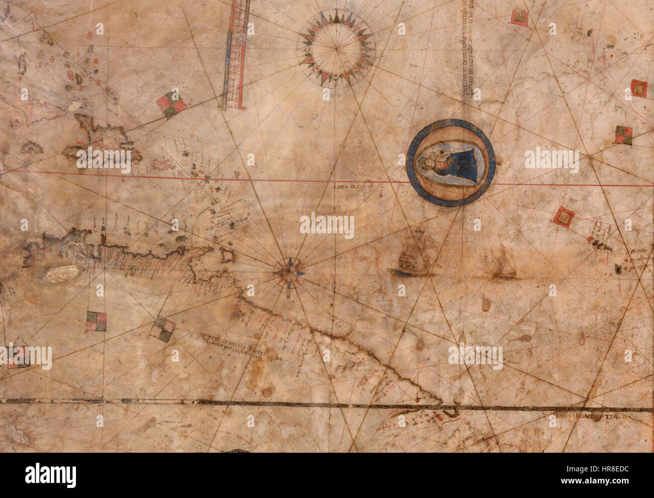 Vesconte Maggiolo. Carte du monde, à partir de la côte est d'Amérique à l'Inde. PORTOLAN GRAPHIQUE. Naples, 1516.P Banque D'Images