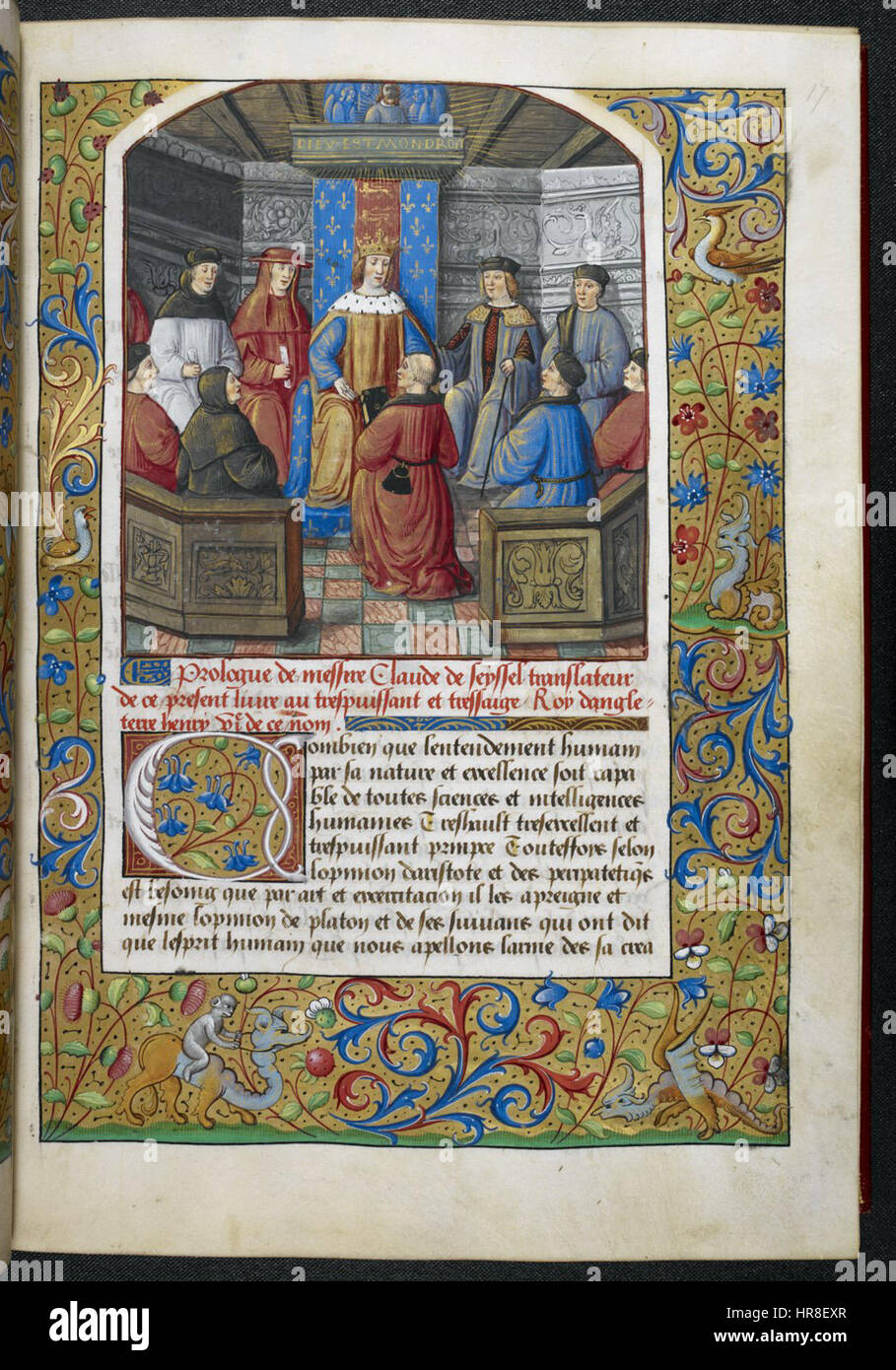 Xénophon traduit par Seyssel - BL 19 Royal C VI f17 (Henry VII recevant le livre) Banque D'Images