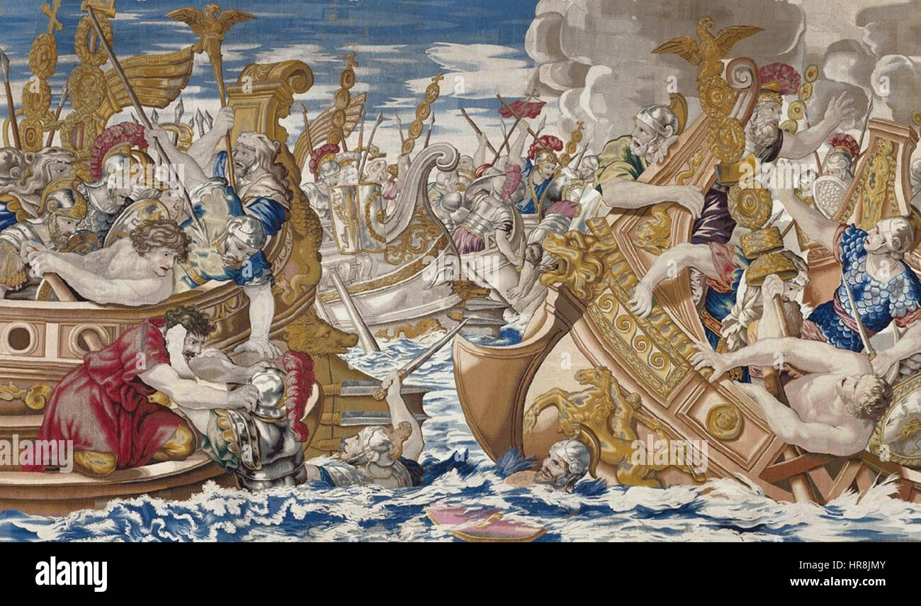 Tapisserie montrant la bataille navale entre les flottes de Constantin et Licinius-cropped Banque D'Images