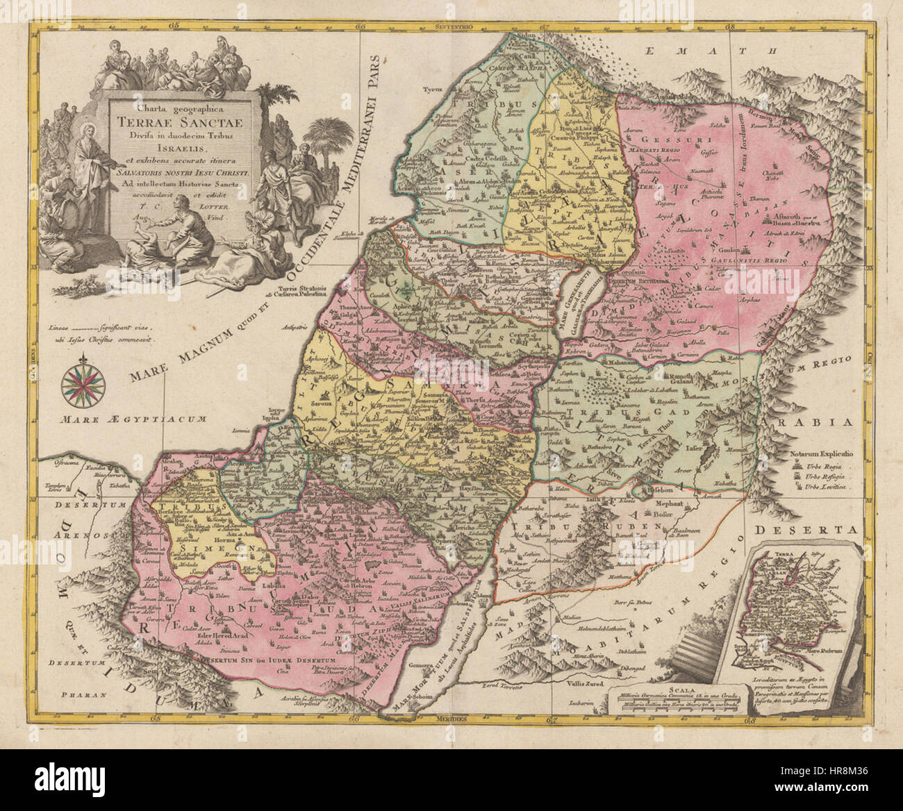 Tobias Lotter. Charta geographica Terrae Santae Divisa dans duodecim Tribus israéliens.1762 Banque D'Images