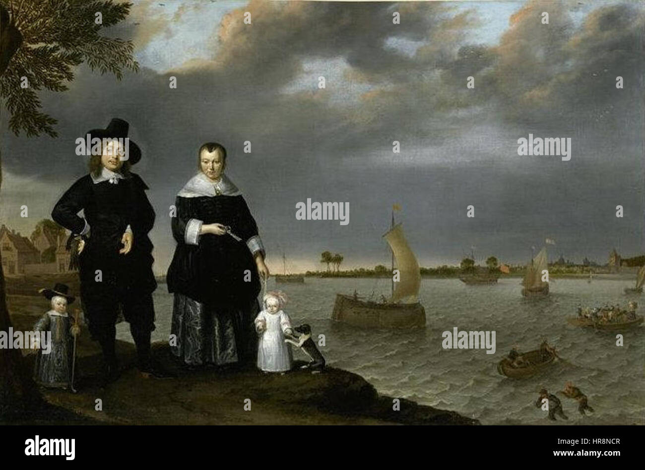 « Amateur » de Willaerts représente une scène d'armateur, mettant en valeur la vie et les activités du commerce maritime dans la ville côtière de Valenciennes. La peinture donne un aperçu des aspects économiques et culturels de la vie maritime au XVIIe siècle. Banque D'Images