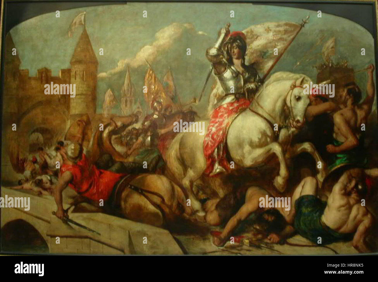 'Jeanne d'Arc' de William Etty représente l'héroïne française Jeanne d'Arc, capturant sa force, son dévouement et son courage dans ce portrait romantique. La peinture reflète la capacité d’Etty à dépeindre des thèmes émotionnels forts dans des sujets historiques. Banque D'Images