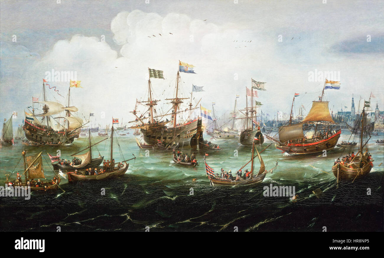 Le retour à Amsterdam de la seconde expédition pour les Indes orientales, le 19 juillet 1599 Banque D'Images