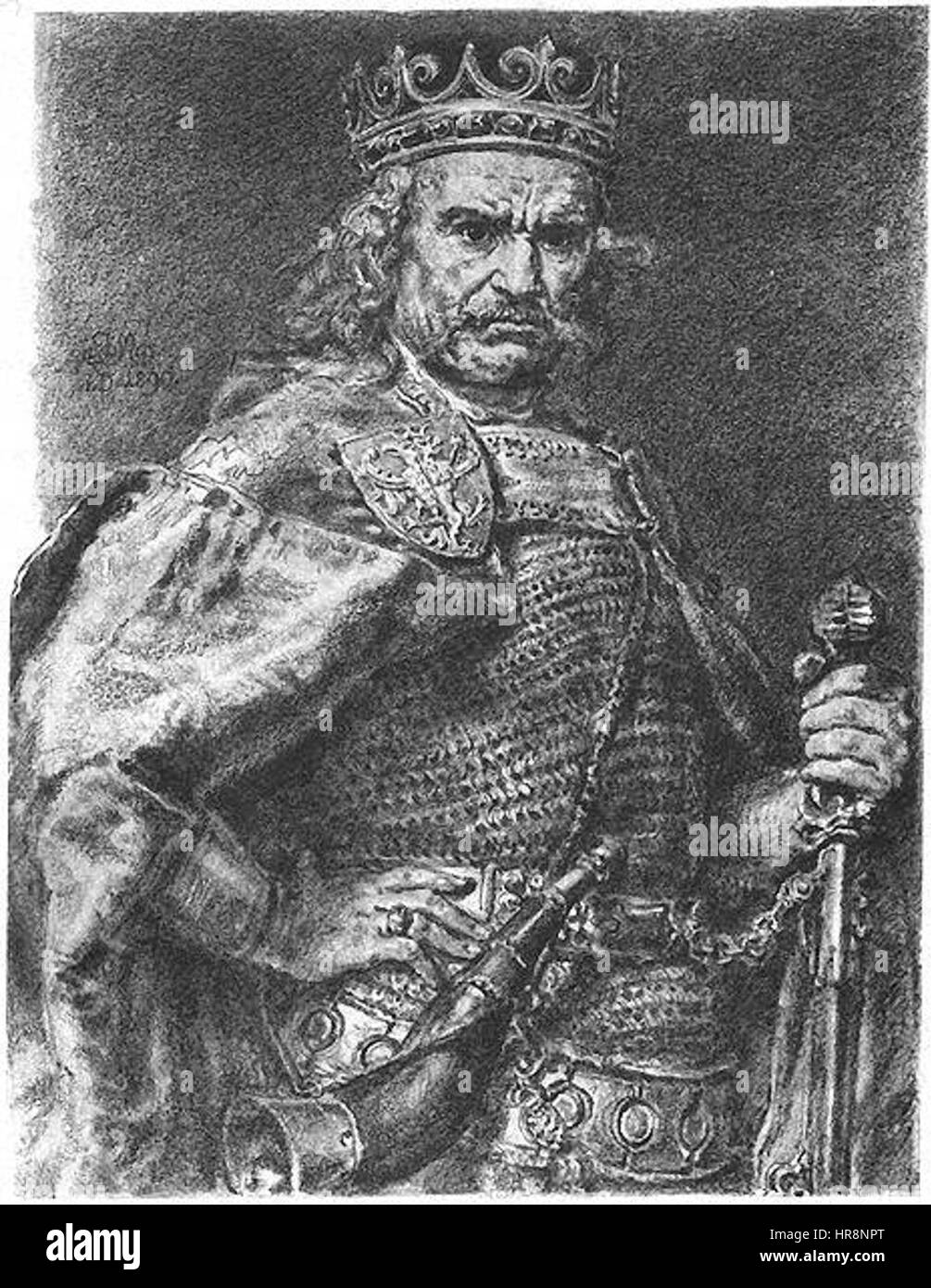 Wladysław Łokietek, également connu sous le nom de Wladyslaw le coude, était le roi de Pologne. Ce portrait illustre son statut royal pendant son règne au XIVe siècle, soulignant sa noblesse et son leadership en cette période de troubles politiques. Banque D'Images