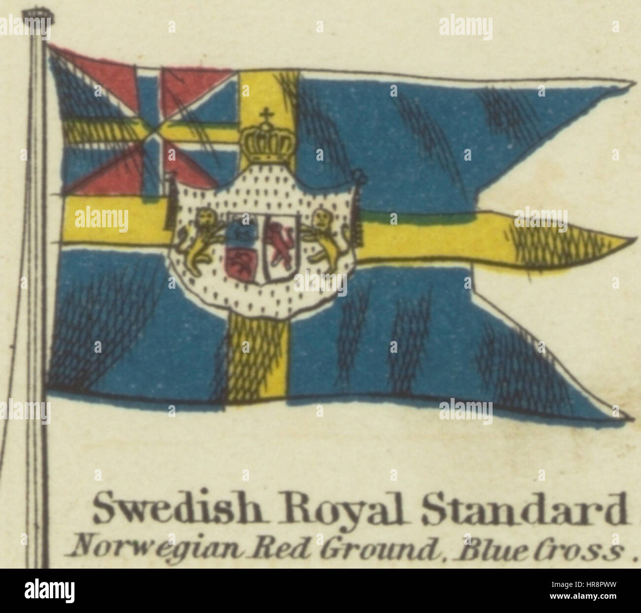 Swedish Royal Standard. La masse Rouge norvégienne, la Croix Bleue. Johnson's carte nouvelle des emblèmes nationaux, 1868 Banque D'Images