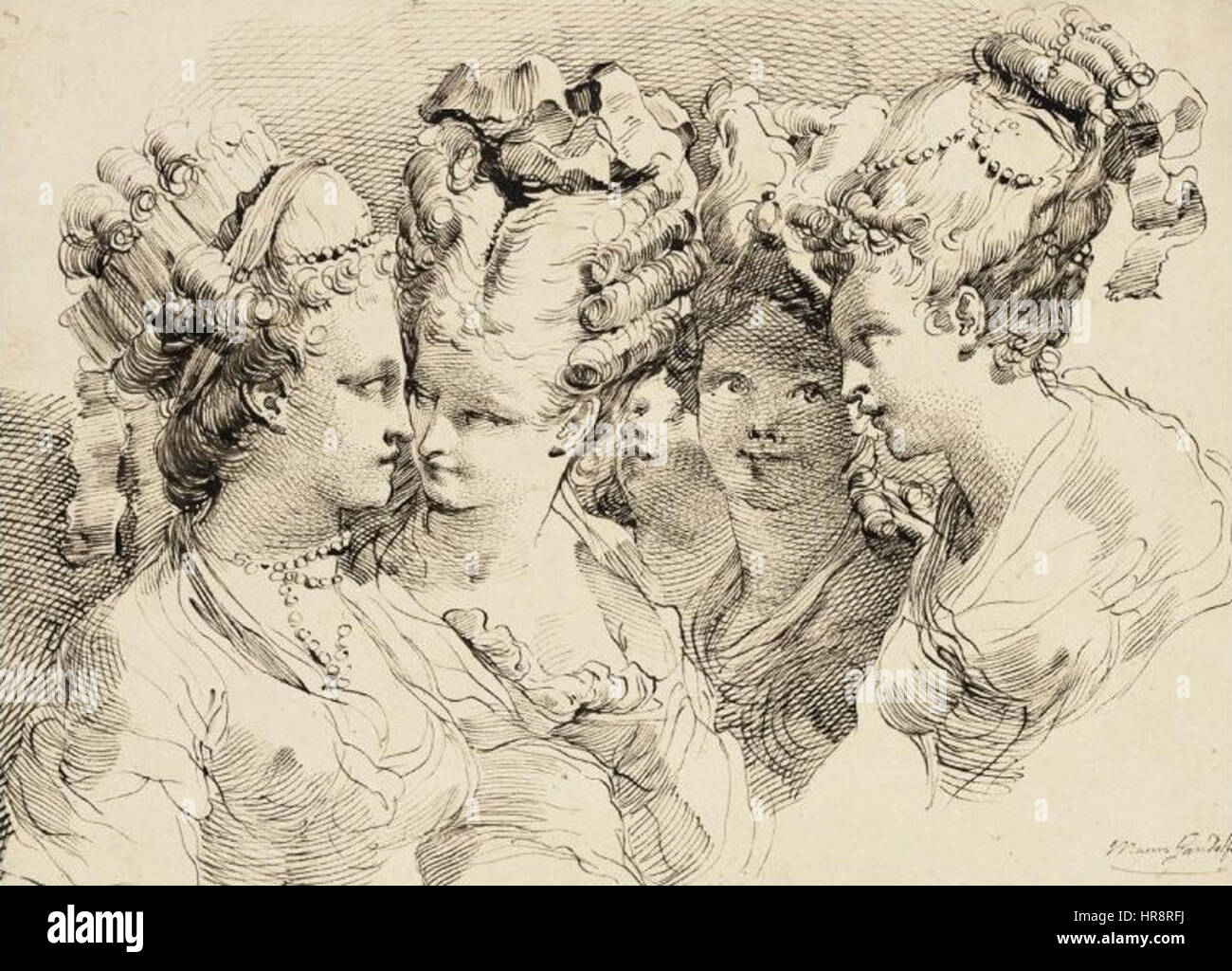 Les chefs de cinq jeunes femmes avec des coiffures, Gaetano Gandolfi Banque D'Images