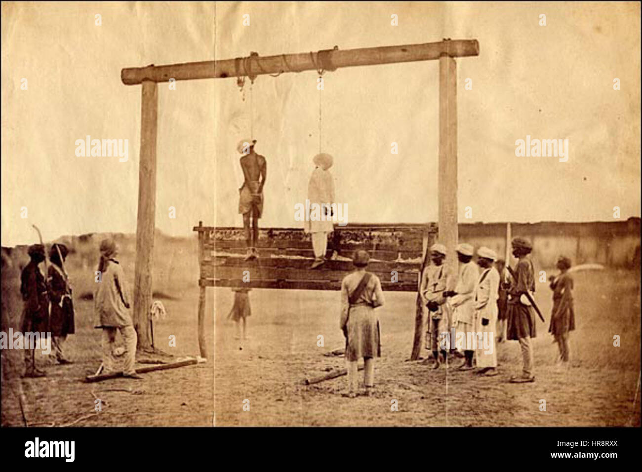 La pendaison de deux participants à la rébellion indienne de 1857. Banque D'Images