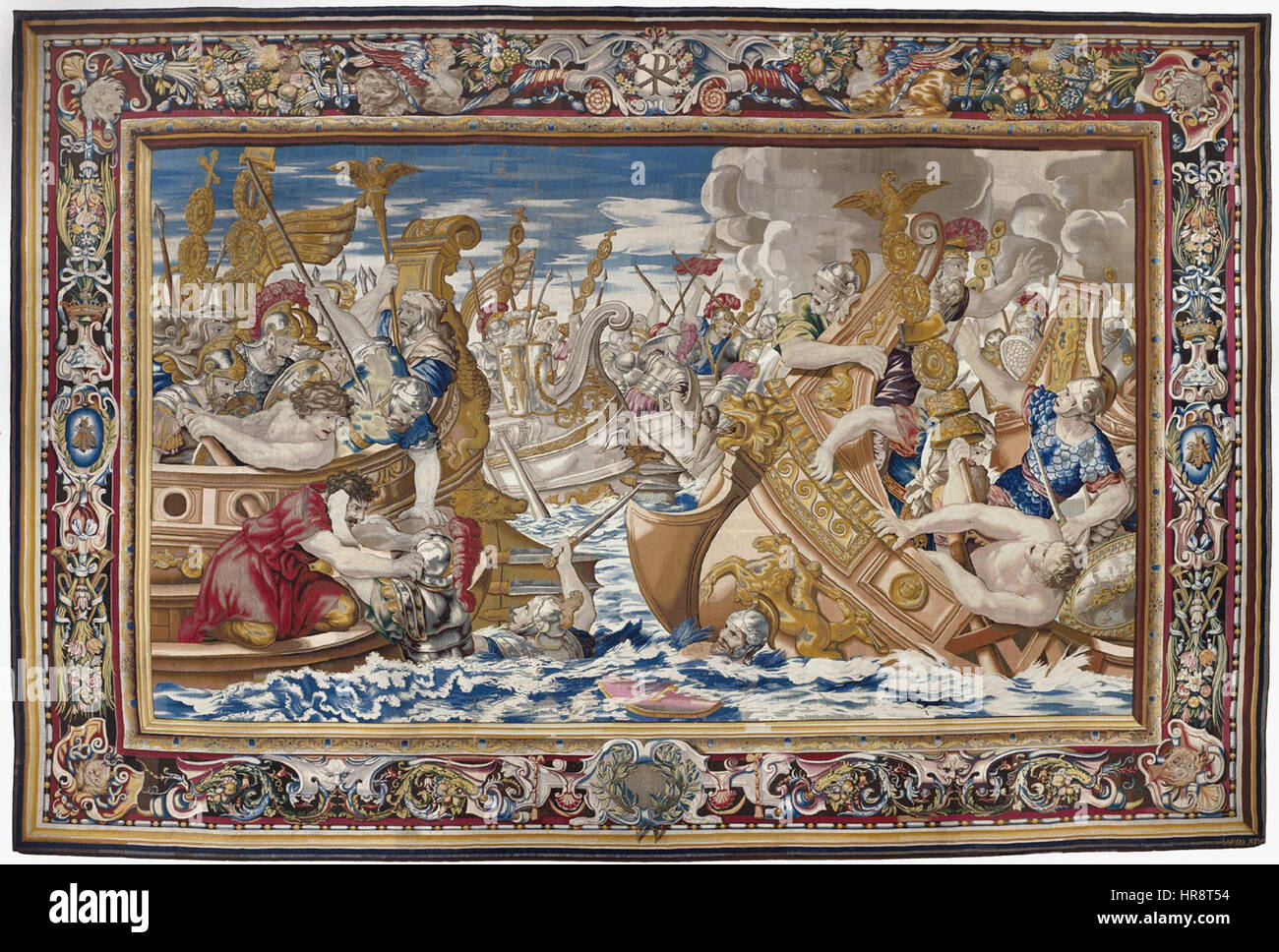 Tapisserie montrant la bataille navale entre les flottes de Constantin et Licinius Banque D'Images