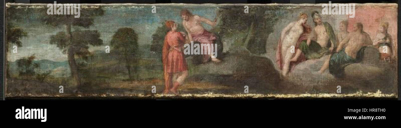 « Jupiter avec des dieux et des déesses sur l'Olympe » de Paolo Véronèse représente le roi des dieux entouré de figures divines de la mythologie grecque. Cette œuvre met en évidence l’utilisation par Véronèse de couleurs vives et de détails complexes dans la représentation de la grandeur de l’Olympe et de ses habitants mythologiques. Banque D'Images
