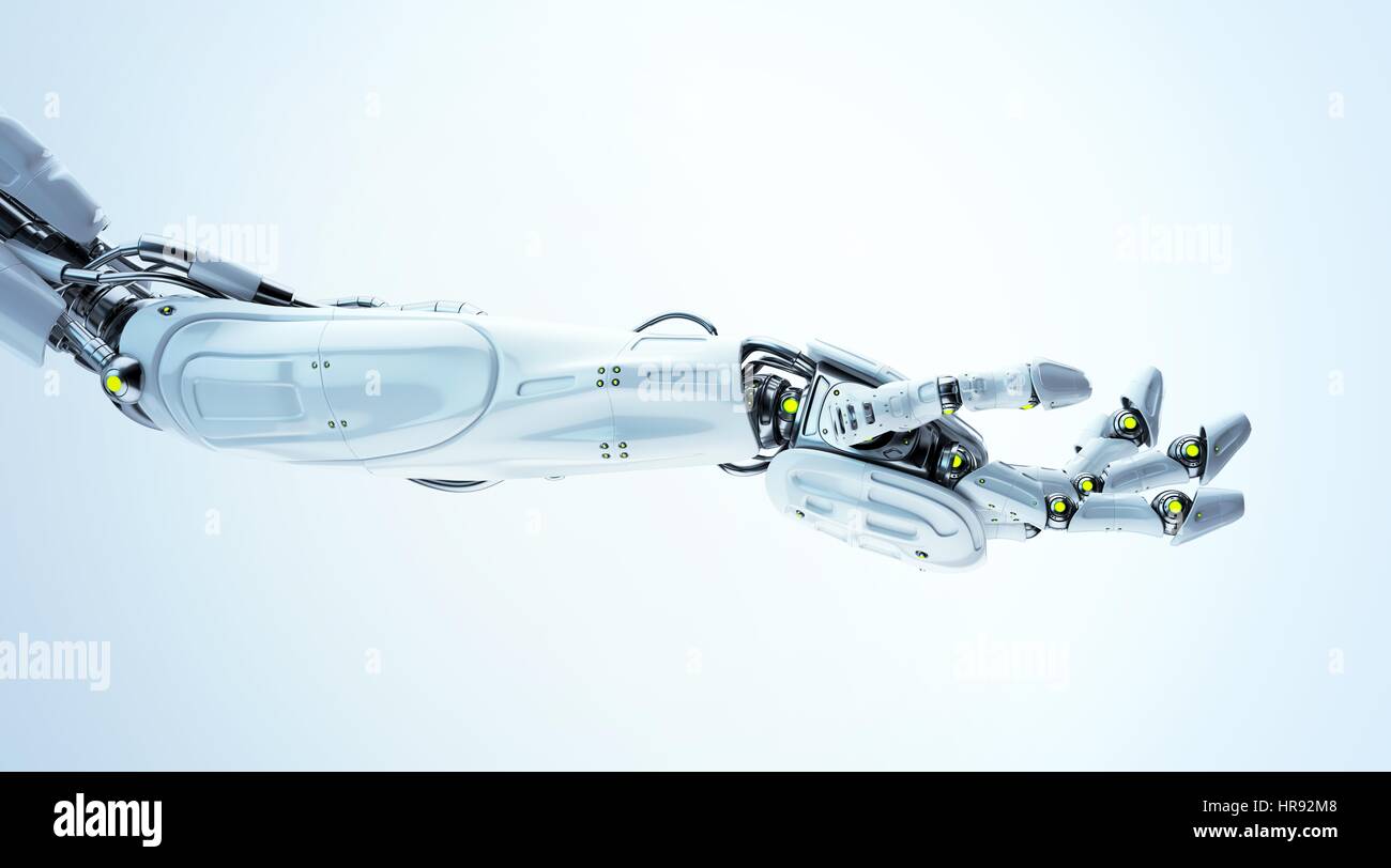 Robotique robotique prothétique blanc demande bras 3D render Banque D'Images