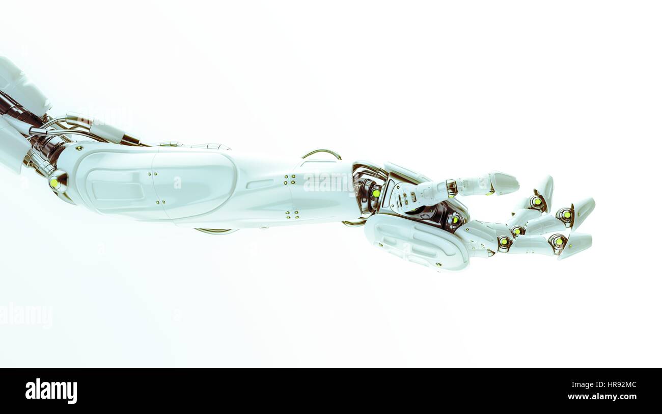 Robotique robotique prothétique blanc demande bras 3D render Banque D'Images