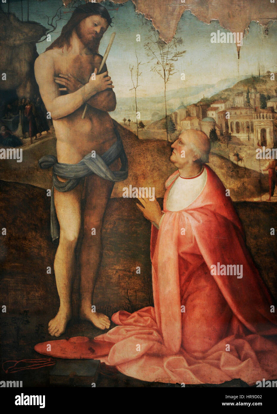 Cesare da Sesto (1477-1523). Peintre italien. Le Christ souffrant et le Cardinal Oliviero Carafa en prière, ca. 1511. Collection Farnèse. Musée national de Capodimonte. Naples. L'Italie. Banque D'Images