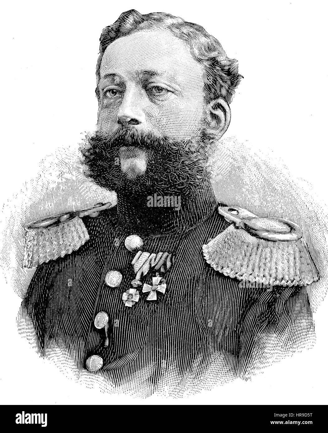 Le Prince Louis William Augustus de Baden, Ludwig Wilhelm August Prinz von Baden, 1829 - 1897, était un général prussien et homme politique, Situation de l'époque de la guerre franco-allemande ou la guerre franco-allemande, Deutsch-Franzoesischer Krieg, 1870-1871, reproduction d'une gravure originale de l'année 1885, l'amélioration numérique Banque D'Images