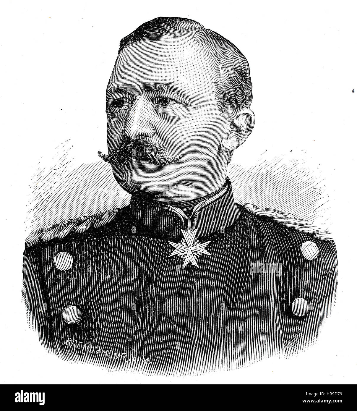 Hugo Moritz Anton Heinrich Freiherr von Obernitz, 1819 - 1901, était un général prussien de l'infanterie, ainsi que le conseiller général de l'Empereur Guillaume., Situation de l'époque de la guerre franco-allemande ou la guerre franco-allemande, Deutsch-Franzoesischer Krieg, 1870-1871, reproduction d'une gravure originale de l'année 1885, l'amélioration numérique Banque D'Images