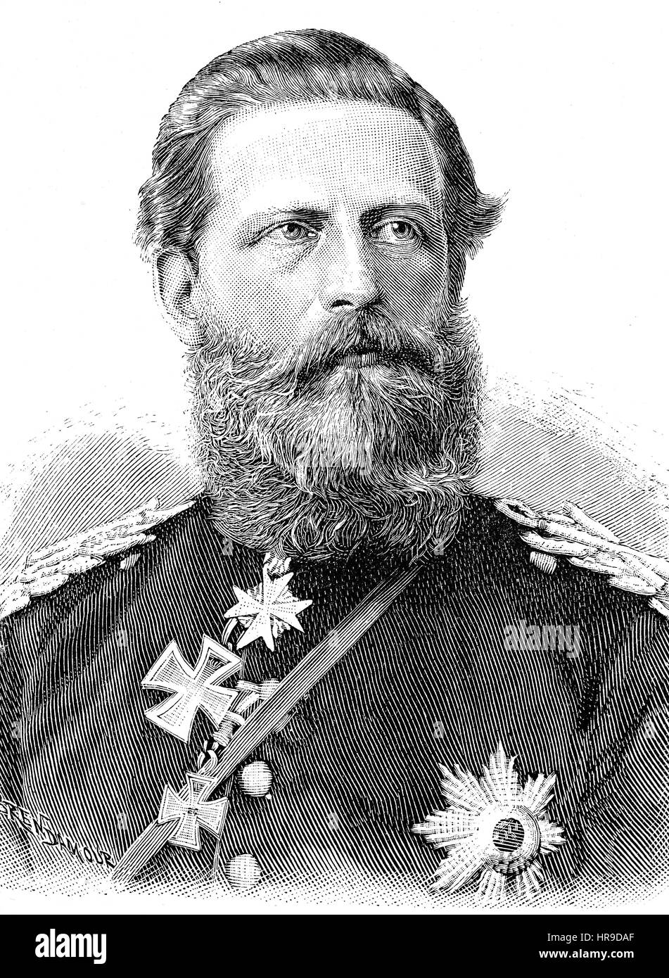 Frederick III, Friedrich III., Deutscher Kaiser und Koenig von Preussen, 1831 - 1888, a été l'empereur allemand et roi de Prusse pendant quatre-vingt-dix-neuf jours en 1888, l'année des trois empereurs. Friedrich Wilhelm Nikolaus Karl, connu sous Fritz, Situation de l'époque de la guerre franco-allemande ou la guerre franco-allemande, Deutsch-Franzoesischer Krieg, 1870-1871, reproduction d'une gravure originale de l'année 1885, l'amélioration numérique Banque D'Images