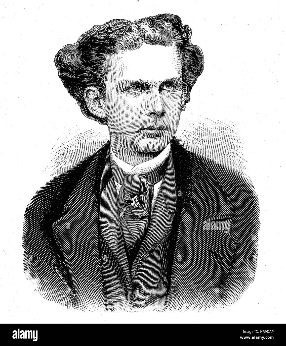 Ludwig II., Ludwig Otto Friedrich Wilhelm, Louis Otto Frederick William, 1845 - 1886, a été roi de Bavière de 1864 jusqu'à sa mort en 1886. Il est parfois appelé le roi des cygnes, der Maerchenkoenig, le roi de conte de fées, Situation de l'époque de la guerre franco-prussienne ou guerre franco-allemande, Deutsch-Franzoesischer Krieg, 1870-1871, reproduction d'une gravure sur bois originale de l'année 1885, l'amélioration numérique Banque D'Images
