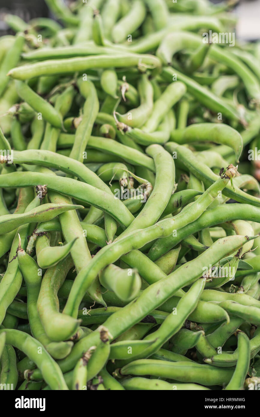 Haricots verts frais et sain sur un marché local Banque D'Images