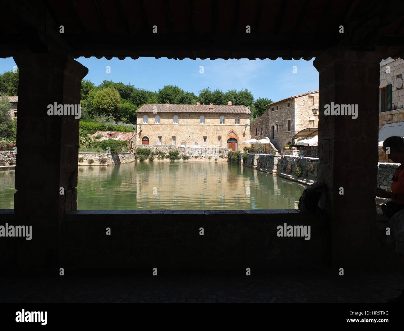 La ville historique de Bath à Bagno Vignoni, Val d'Orcia, Toscane, Italie Banque D'Images