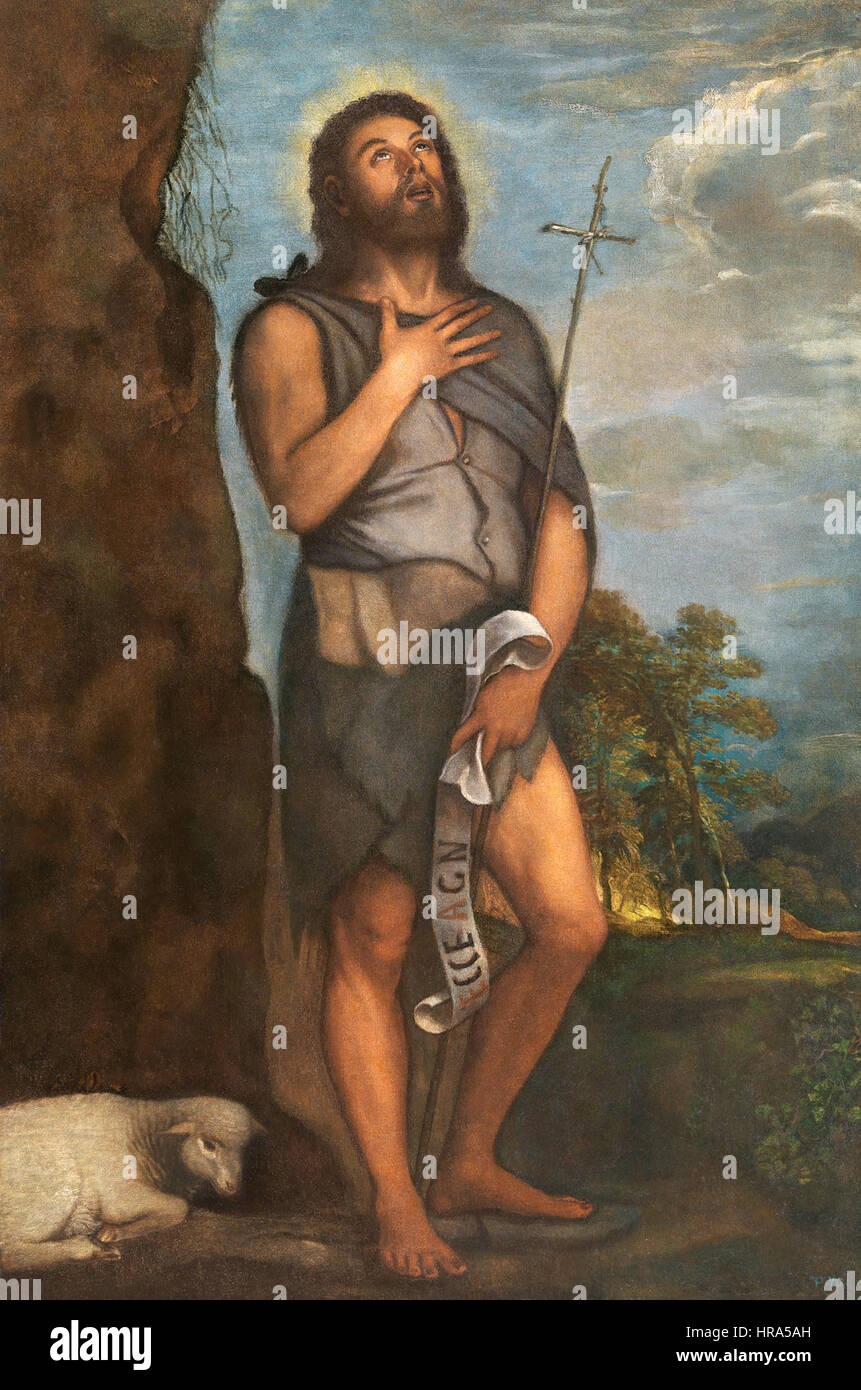 Saint Jean Baptiste de Titien. Huile sur toile, Museo Nacional del Prado Banque D'Images