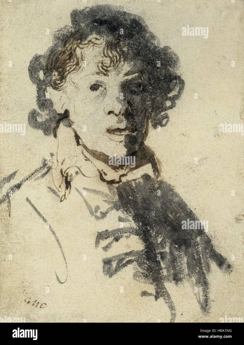 Généraux Rembrant van Rijn - Autoportrait en jeune homme avec la bouche ouverte - BM Gg,2,253 Banque D'Images