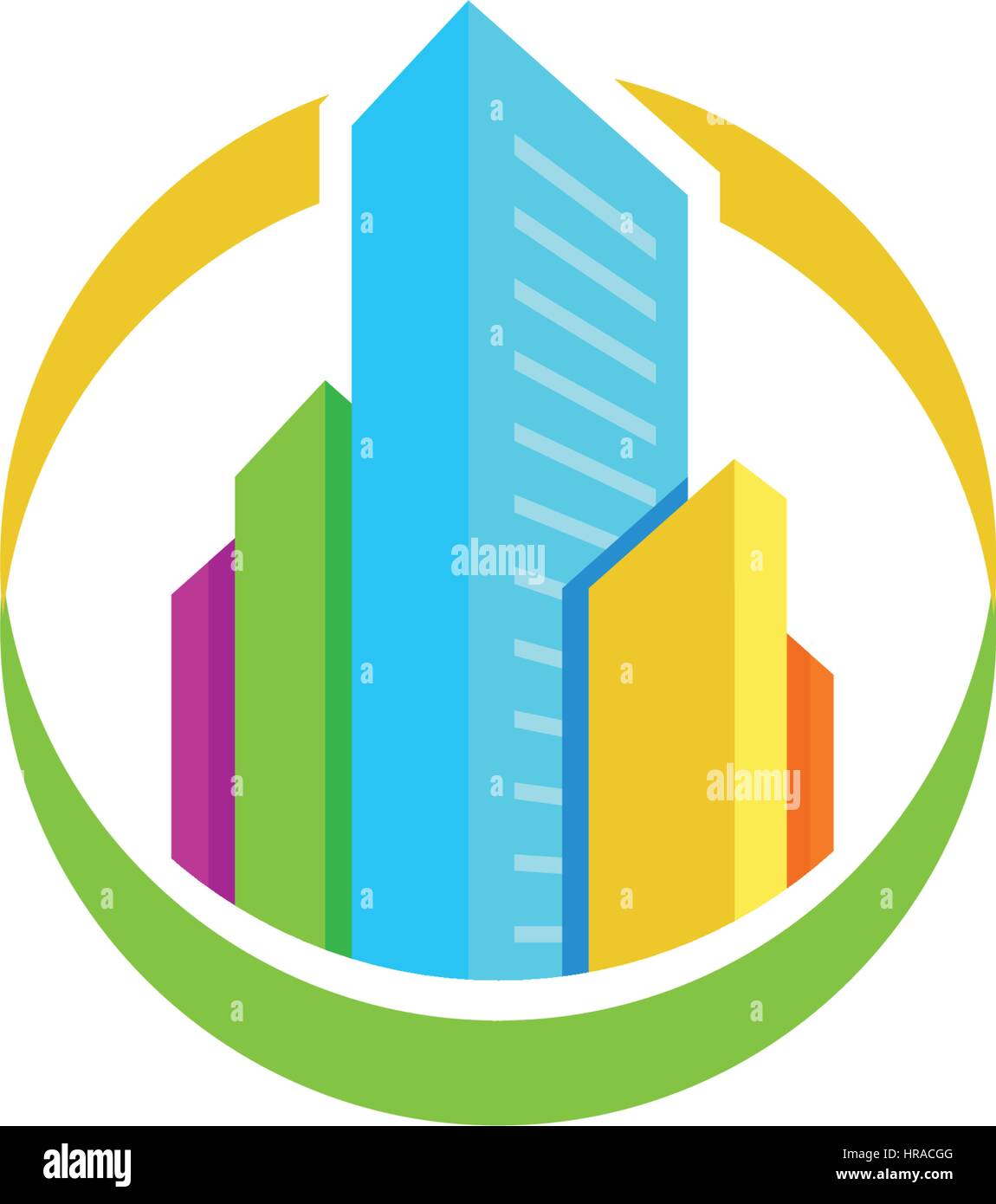 Agence immobilière colorés isolé, maison logo logotype sur blanc, accueil concept icône, gratte-ciel vector illustration. Illustration de Vecteur