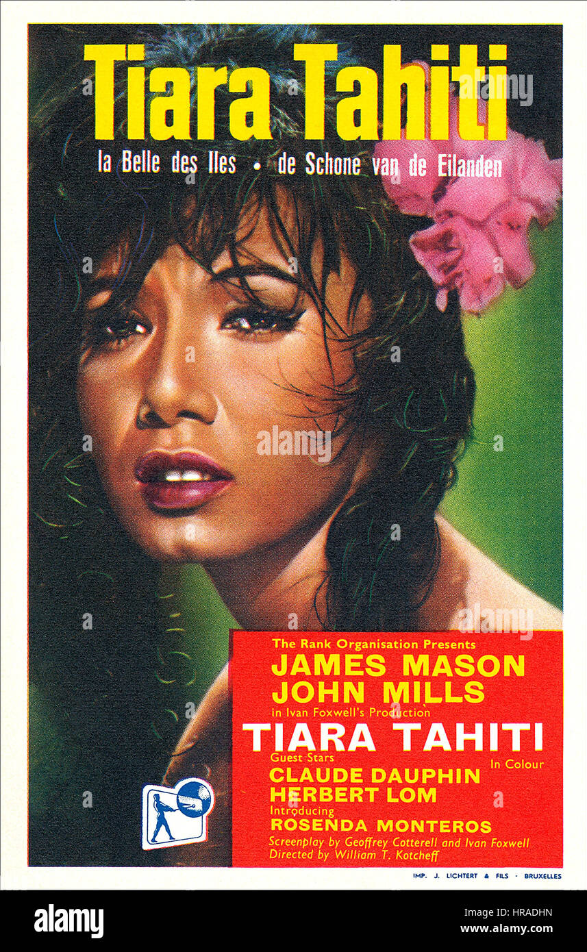 1962 prospectus promotionnels, avec Rosenda Monteros, pour le film 'tiare Tahiti, avec James Mason et John Mills. Banque D'Images