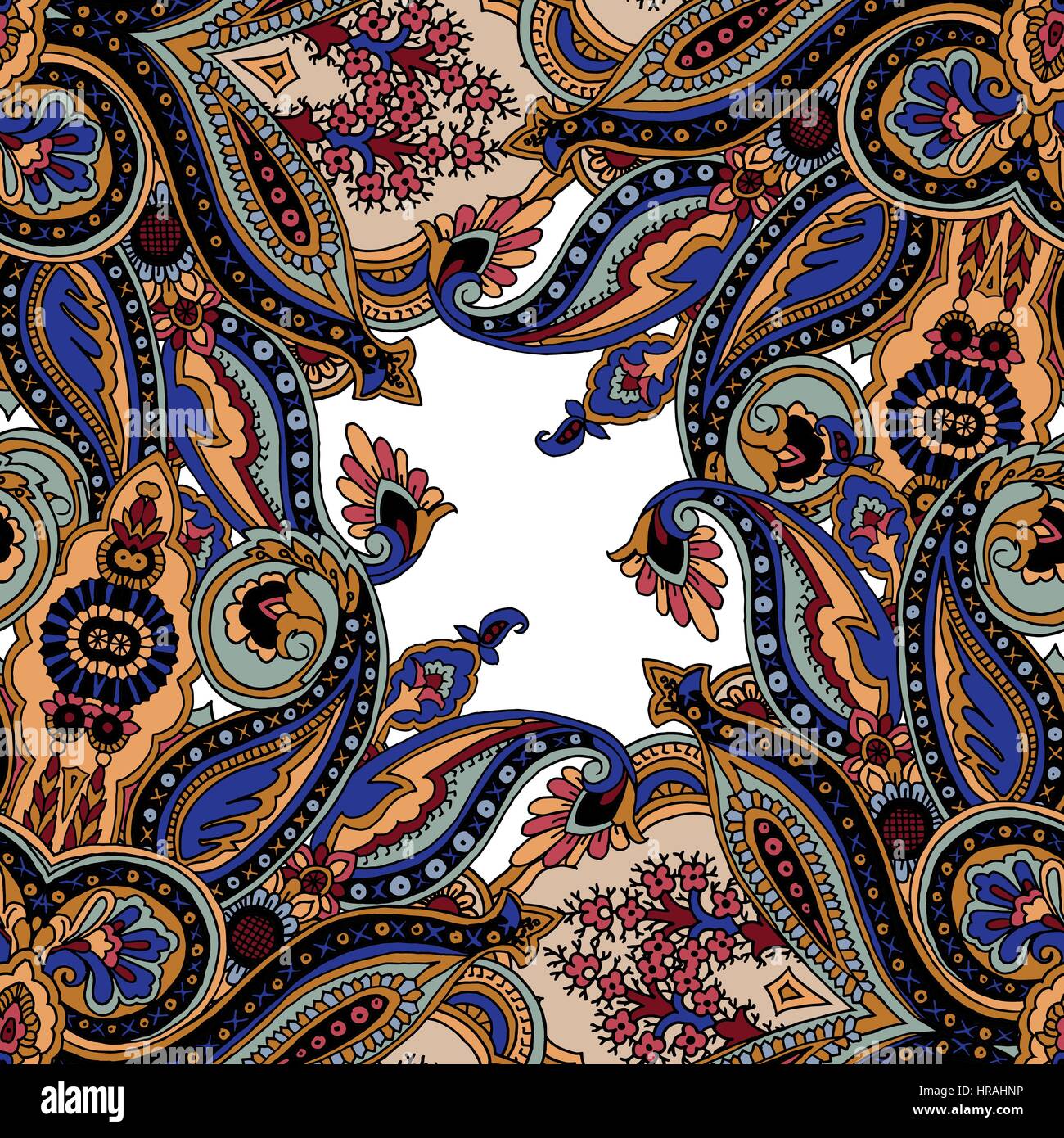 Paisley modèle vectoriel continu kaléidoscope. Motif floral ethnique primitif, traits orientaux. Design textile ou le papier peint. Illustration de Vecteur