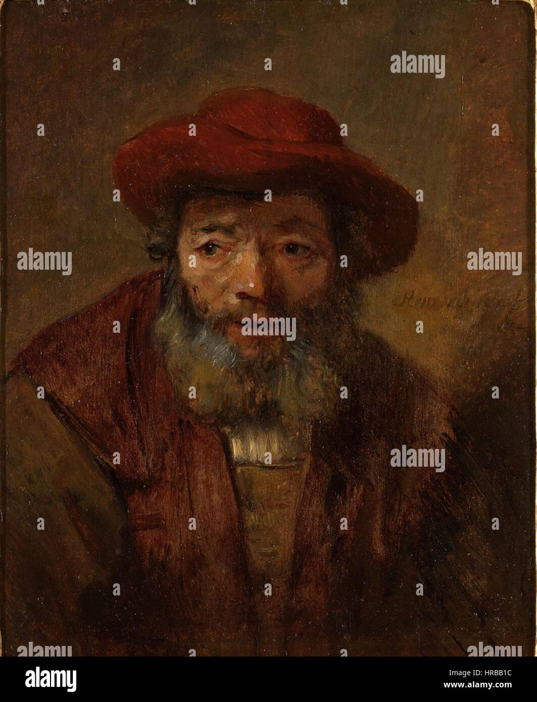Rembrandt - Portrait d'un vieil homme avec une barbe et un chapeau rouge - donnée par Hofstede de Groot Banque D'Images