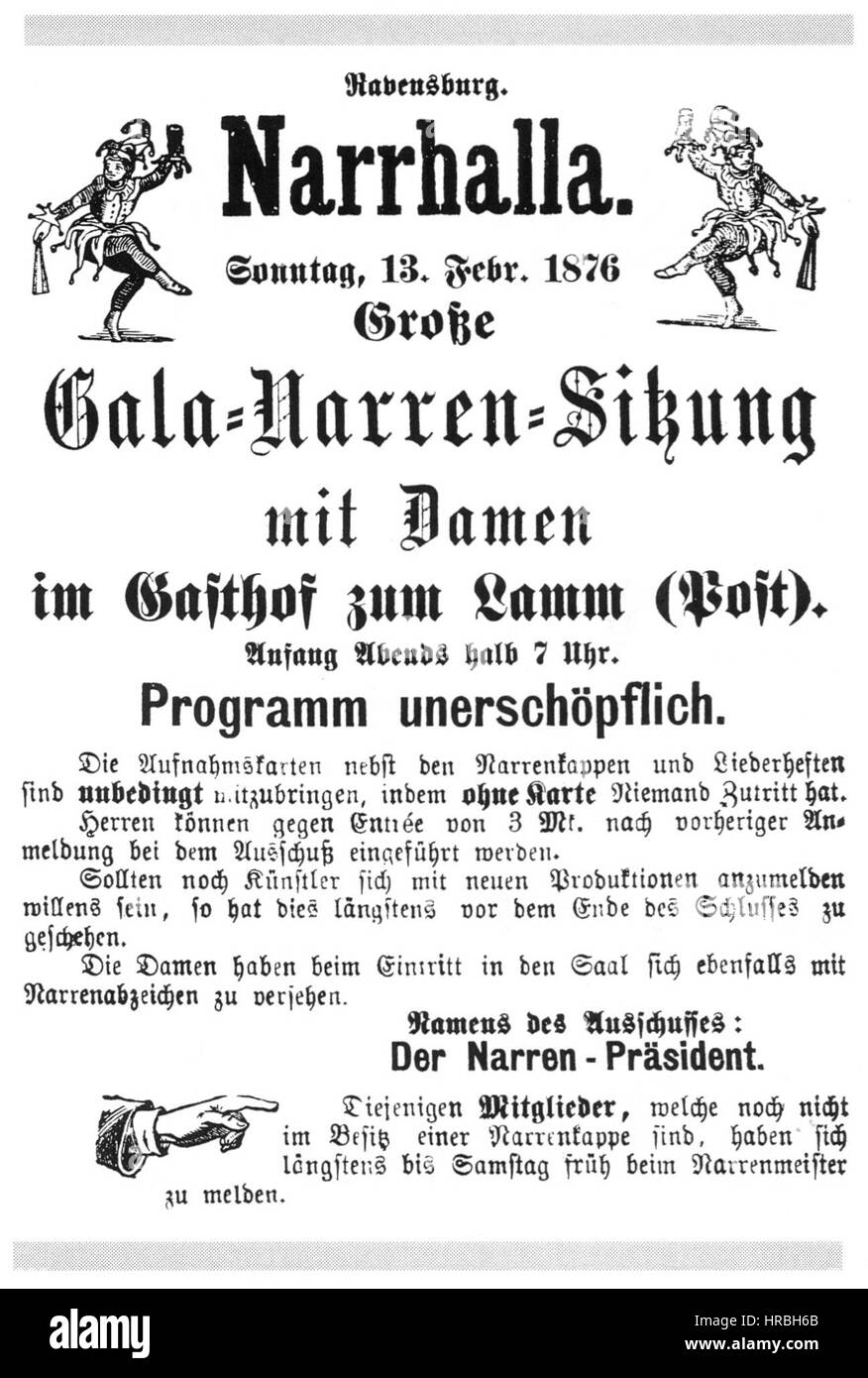 Ravensburg 1876 Gala-Narren Narrhalla Fastnacht-session Banque D'Images