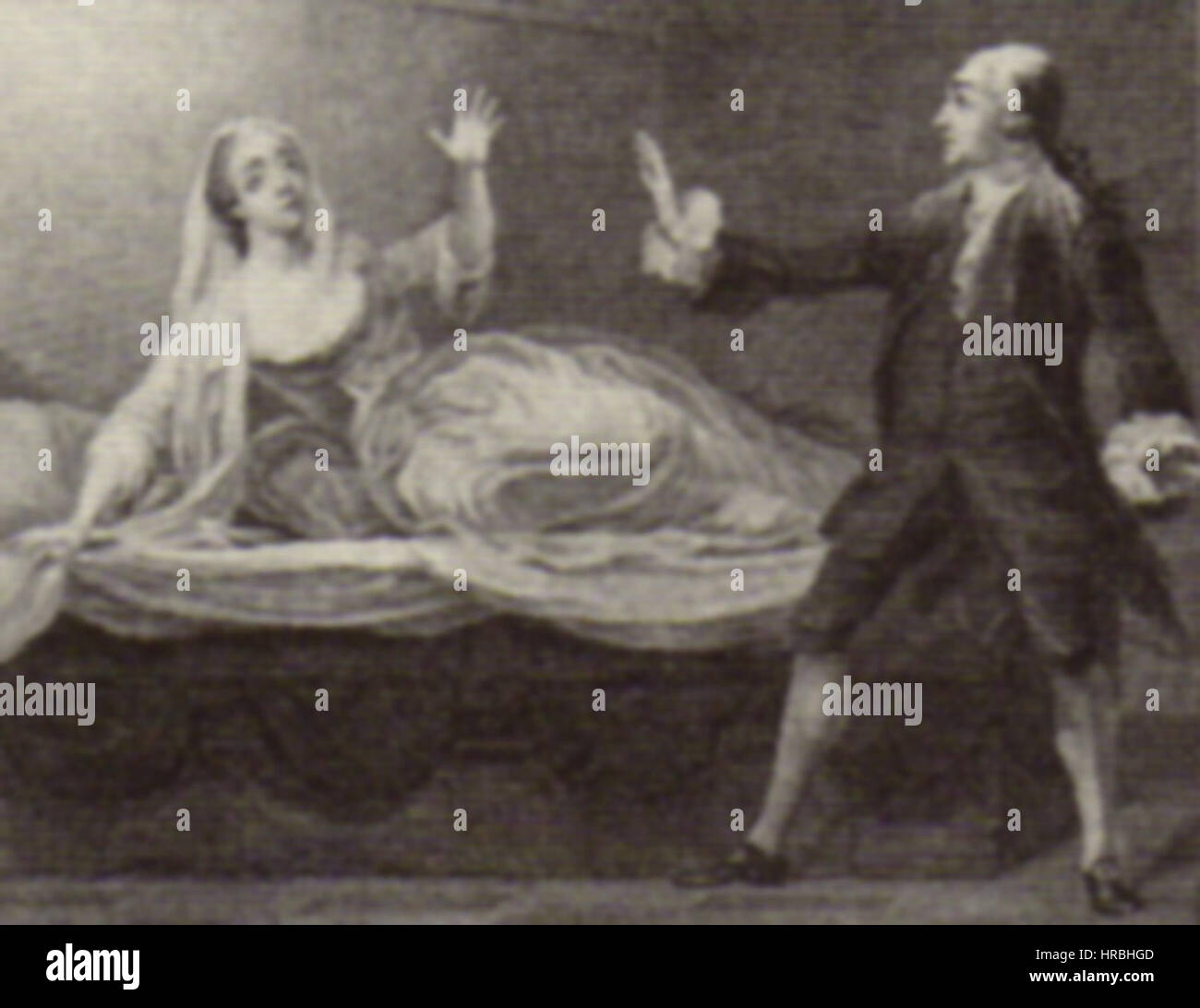 Ce détail d'un portrait de R&J Garrick datant de 1753 met en valeur le célèbre acteur britannique David Garrick, connu pour ses performances sur scène et son influence sur le théâtre anglais du XVIIIe siècle. Banque D'Images