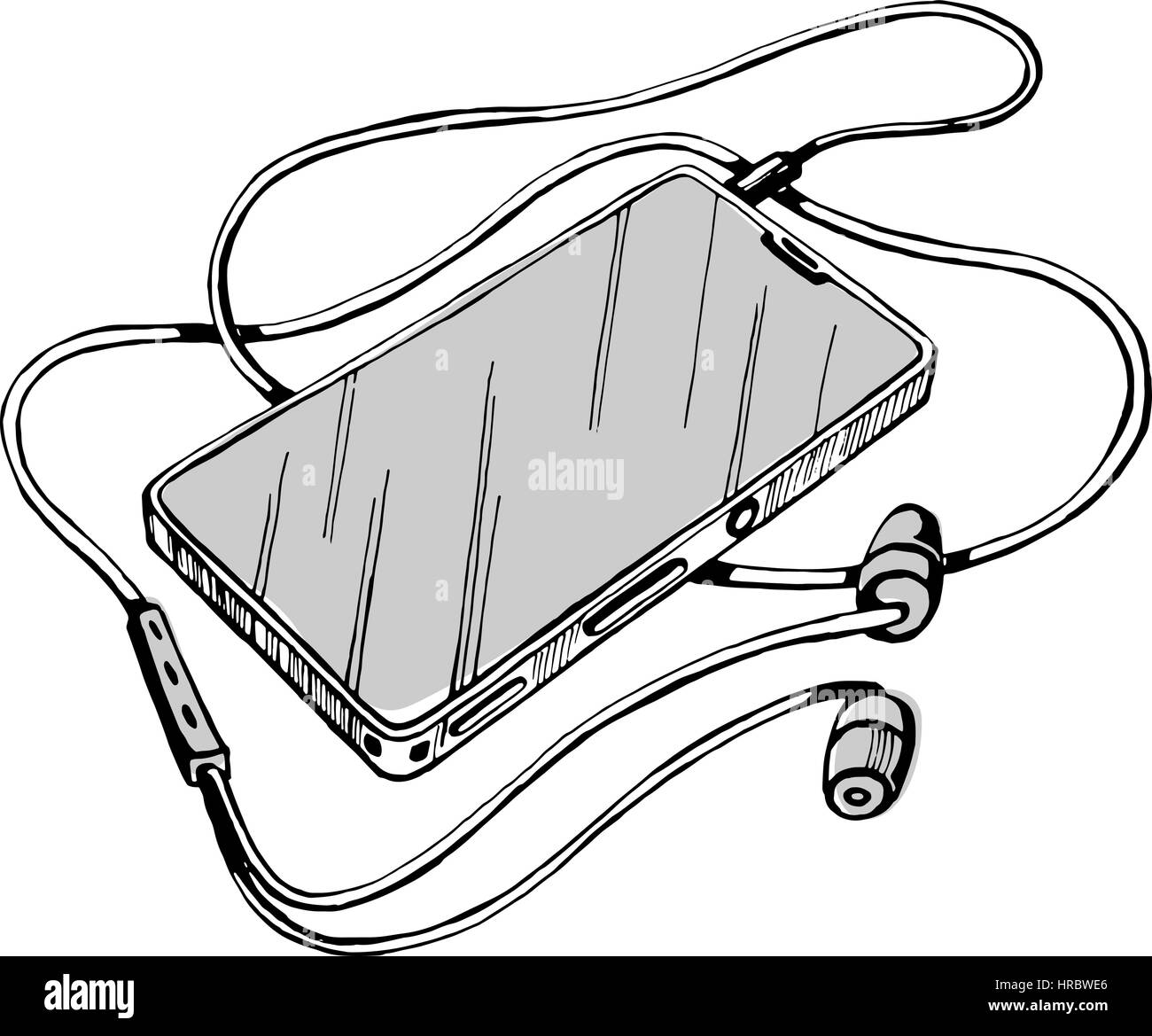 Smart phone avec écouteurs et câble. Illustration de Vecteur