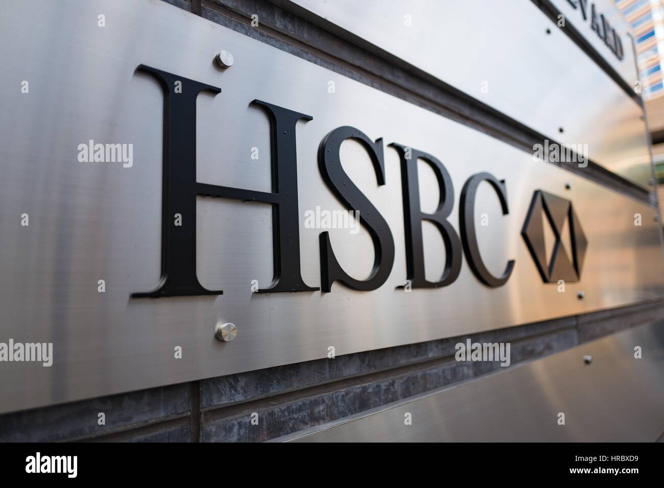 La signalisation pour la Banque HSBC (Hongkong and Shanghai Banking Corporation), Tysons, Viriginia, le 7 décembre 2016. Banque D'Images