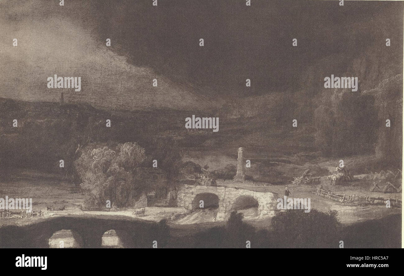 Rembrandt - paysage avec deux ponts Banque D'Images