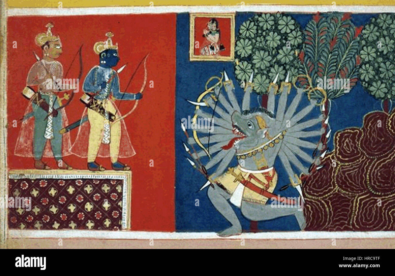 Rama et attaque le démon Ravana Laksmana Banque D'Images