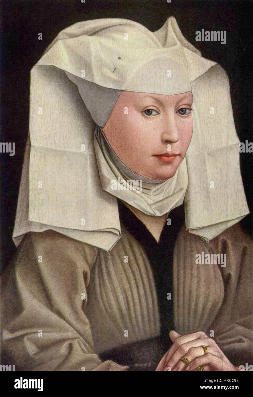 La peinture de Rogier van der Weyden du début du XVe siècle illustre la maîtrise du réalisme flamand et des thèmes religieux de l’artiste. L’œuvre se caractérise par son expression détaillée et son intensité émotionnelle. Banque D'Images