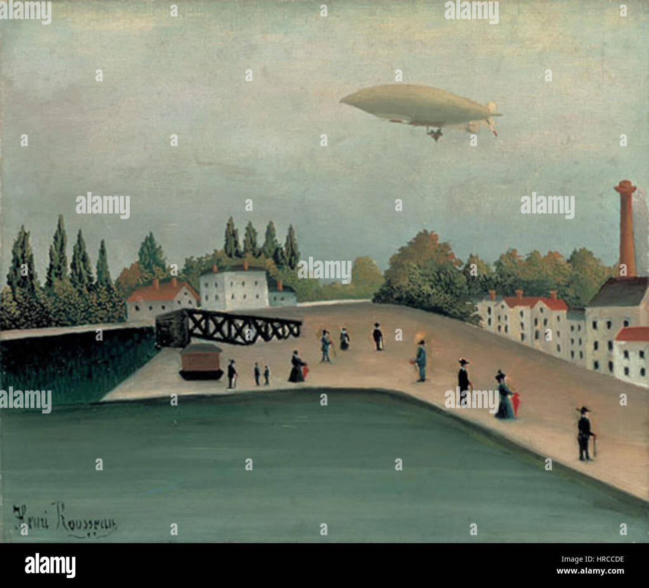 Cette œuvre, signée Henri Rousseau, reflète le style naïf distinctif de l'artiste, mettant l'accent sur des paysages de jungle vibrants et des représentations surréalistes de la nature. Banque D'Images