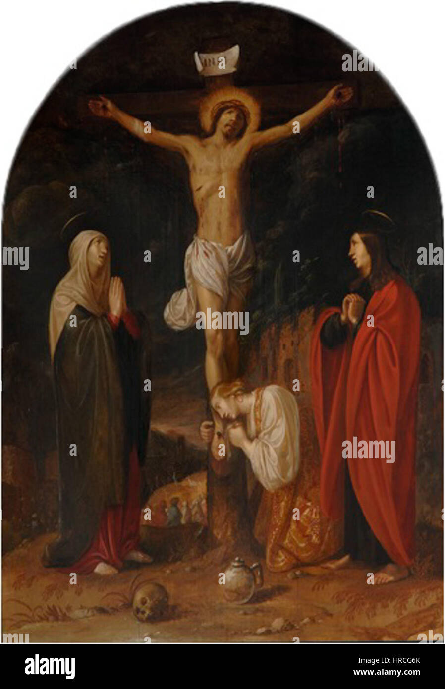 « Marie et Jean à la Croix » de Jacob ou Jan Pynas, logé dans le musée de la Maison de Rembrandt, représente la scène de Marie et de l'apôtre Jean à la crucifixion du Christ. La peinture dépeint un moment biblique clé dans Christian compris Banque D'Images