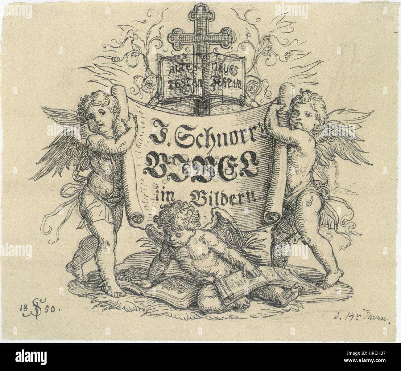 « Vignette zur Bilderbibel » de Schnorr von Carolsfeld est une illustration de sa série biblique, mettant en valeur son talent dans le domaine religieux compris Les vignettes représentent des scènes de la Bible avec un accent sur des détails complexes et des expressions émotionnelles. Banque D'Images