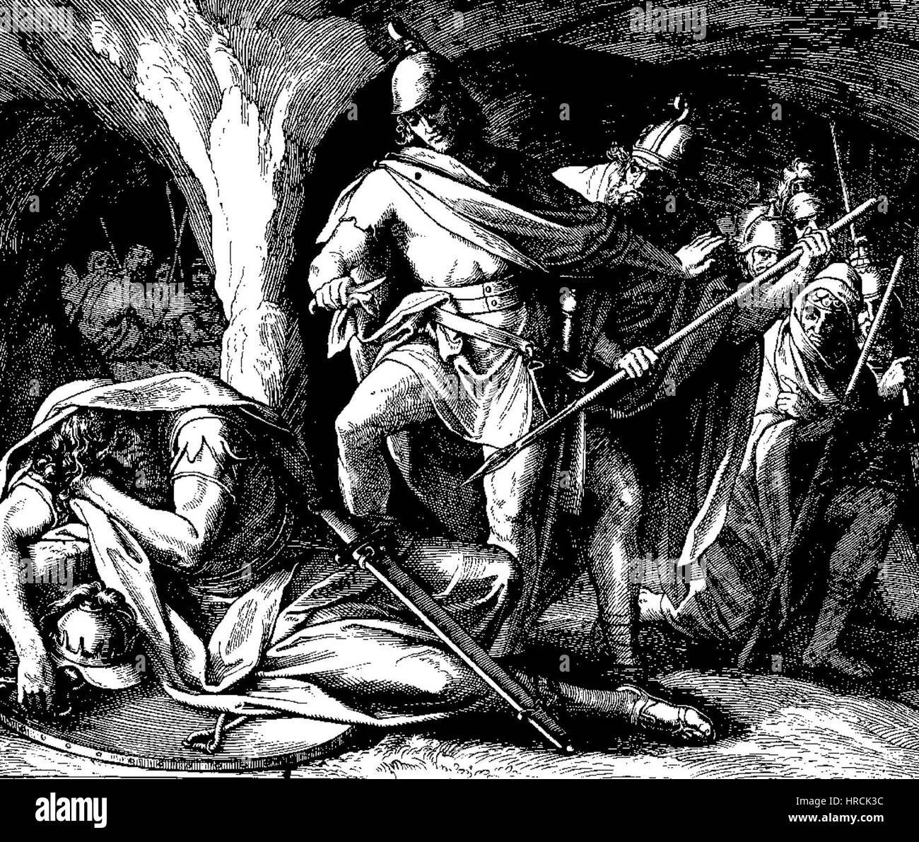 « Bibel in Bildern » (Bible en images) de Schnorr von Carolsfeld est une Bible illustrée publiée en 1860. Connue pour ses gravures vives et détaillées, l’œuvre donne vie à des histoires bibliques à travers l’art visuel, capturant des scènes de l’ancien et du Nouveau Testament. Banque D'Images