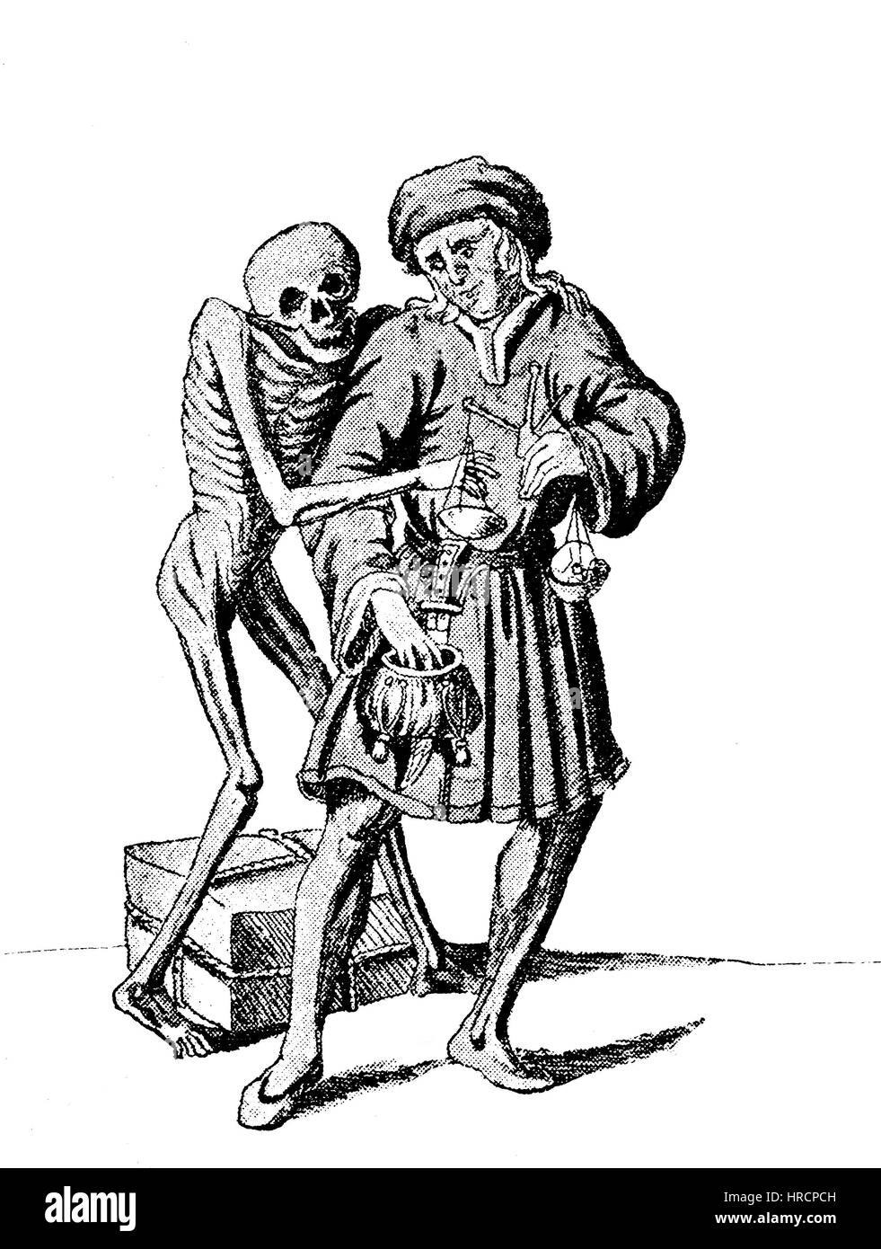 La mort et de la marine marchande, de la à partir de la danse de la mort, aussi appelée Danse Macabre, Basel, Bâle, Suisse, la peinture de style gothique, la reproduction d'une gravure sur bois du xixe siècle, 1885 Banque D'Images La mort et de la marine marchande, de la à partir de la danse de la mort, aussi appelée Danse Macabre, Basel, Bâle, Suisse, la peinture de style gothique, la reproduction d'une gravure sur bois du xixe siècle, 1885 Banque D'Images