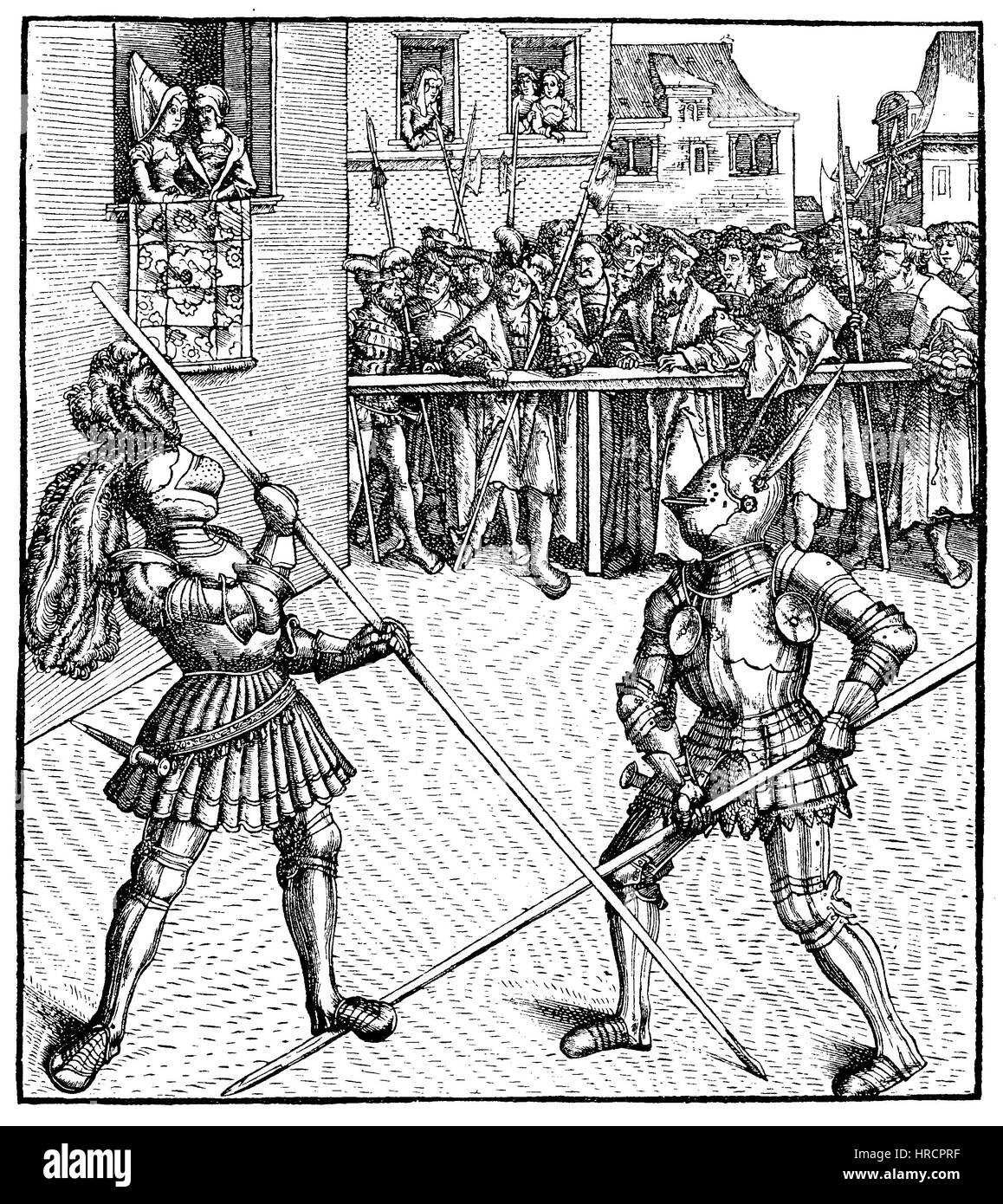 Maximilien dans la lance tournoi sur pied, fac-similé d'une gravure sur bois, illustré par Hans Burgkmair, 1473-153, l'Allemagne, la reproduction d'une gravure sur bois du xixe siècle, 1885 Banque D'Images