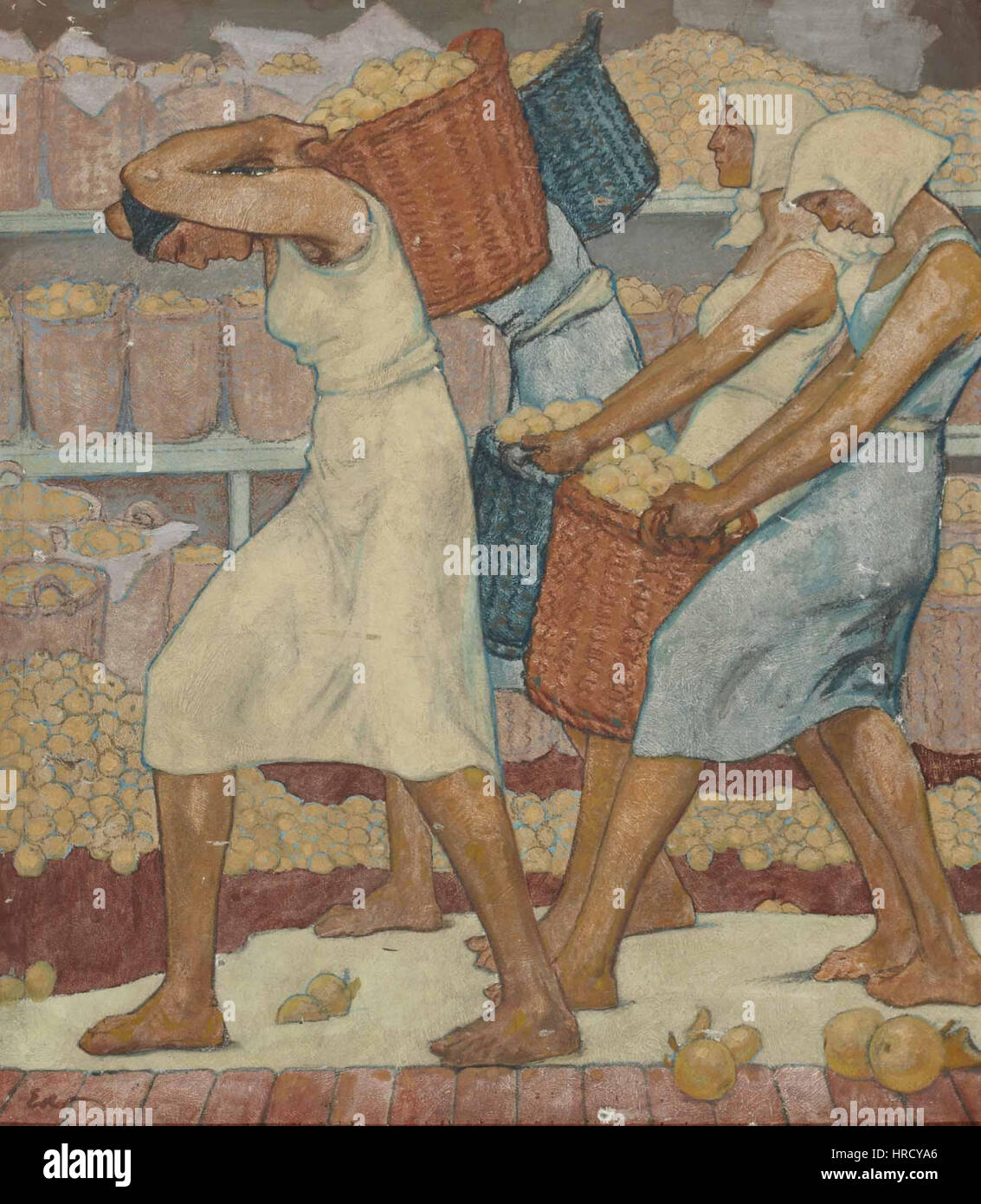 Fritz Erler Frauen bei der Apfelernte Banque D'Images