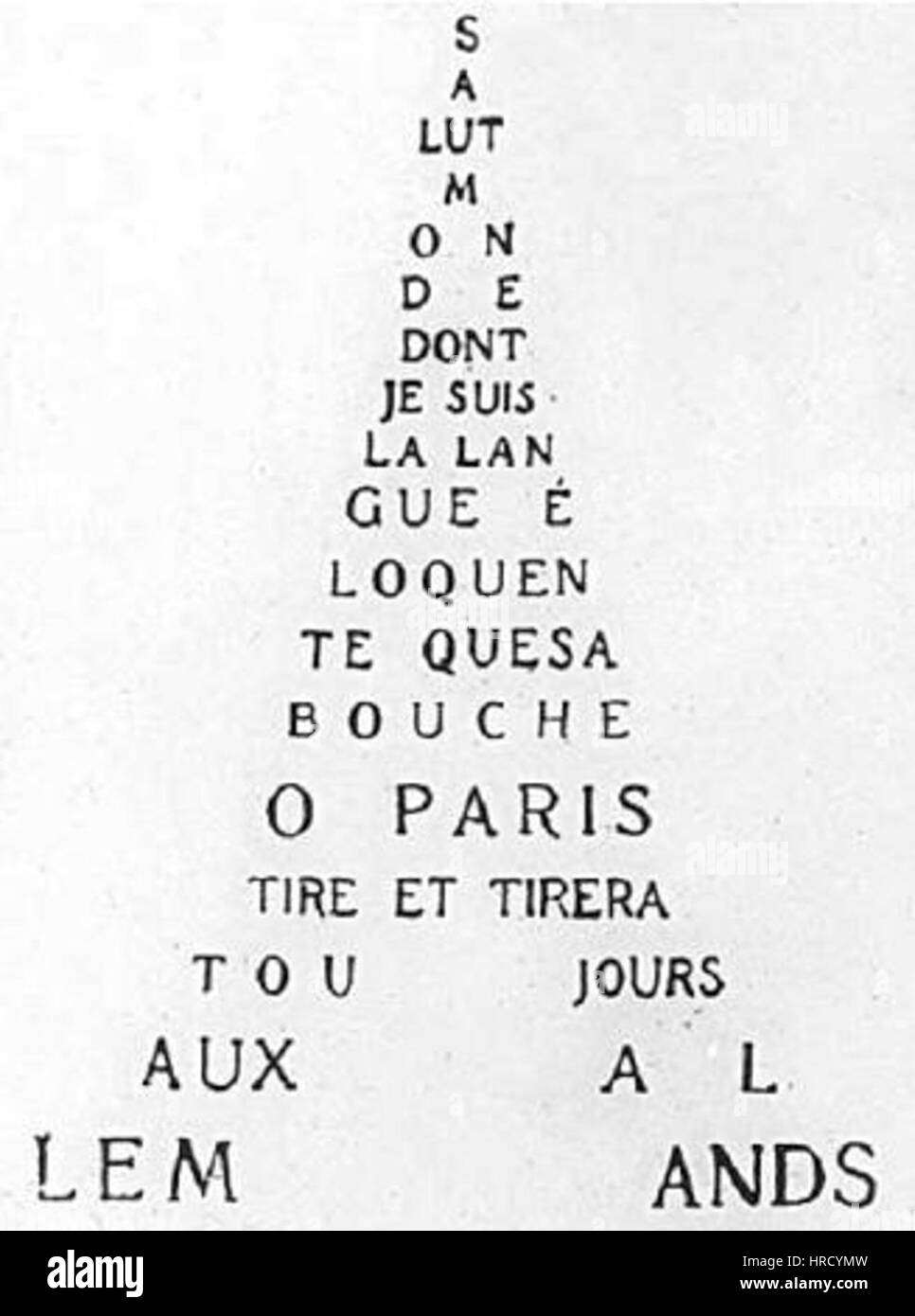 Calligramme de Guillaume Apollinaire Photo Stock - Alamy